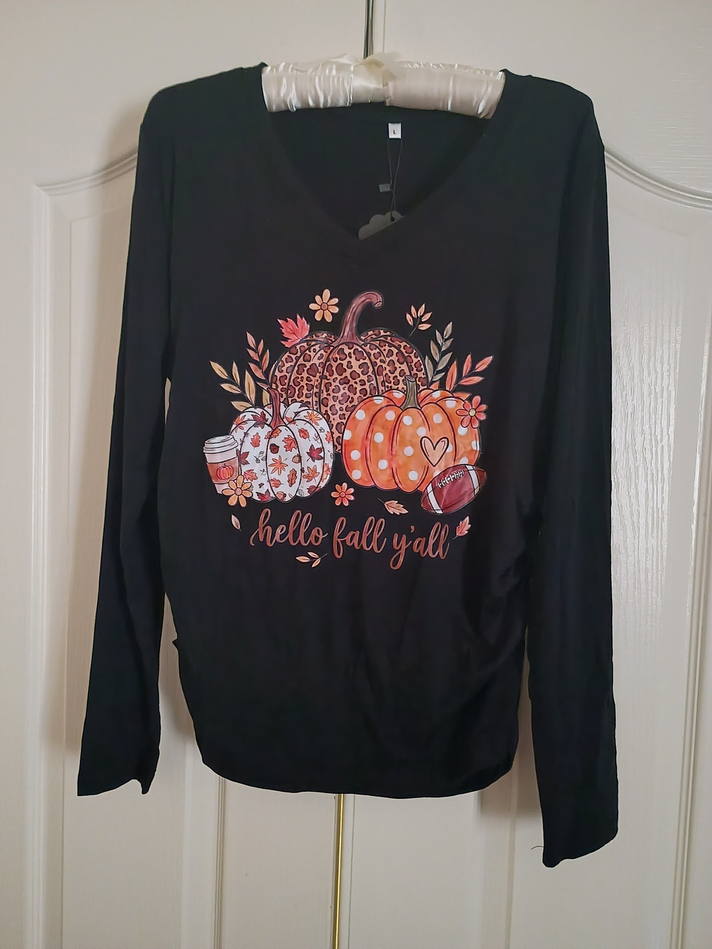 Huukeay Women's Fall Thanksgiving Pumpkin Long Sleeve V-Neck Top
